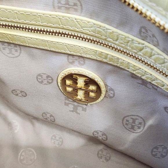 TORY BURCH 797 LARGE TOP ZIP SATCHEL CROSSBODY BAG IN YELLOW CREME CROC - Picture 8 of 12